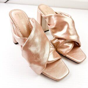 Adrienne Vittadini Genie Rose Gold Crossover Block Heel Slide Sandals Size 6